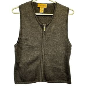 Classiques‎ Entier Vest Petite L Zip Front Wool Fall Brown Goldtone Zipper EUC